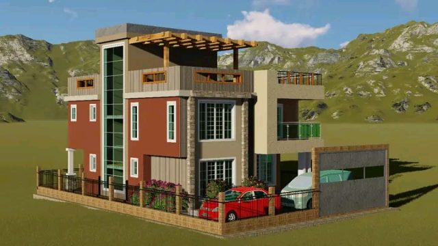 5BR flat roof Maisonette house designs in Kenya
