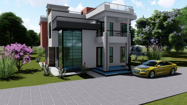 simple 4-bedroom maisonette house drawings in Kenya MEC065