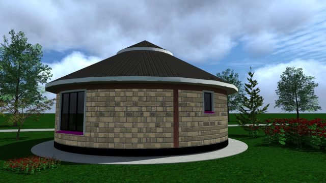 simple 2-bedroom round house drawings in Kenya MEC064 - Image 2