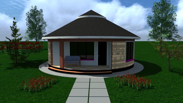 simple 2-bedroom round house drawings in Kenya MEC064