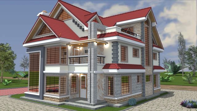 4BR Maisonette House Plans in Kenya with attic roof and home office